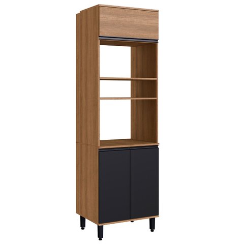 Torre Quente Laura 63 X 213 X 52 Cm 3 Portas Nicho Forno Microondas Mdp Mel Preto - Clicklar