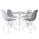 Ver imagem 1 de Conjunto de Mesa Eames de Ferro Branco e Tampo Quadrado Vidro 90cm - 4 Cadeiras Brancas