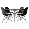 Conjunto Sala de Jantar Eames de Ferro Preto e Tampo Quadrado Preto 90cm 4 Cadeiras Pretas - 1