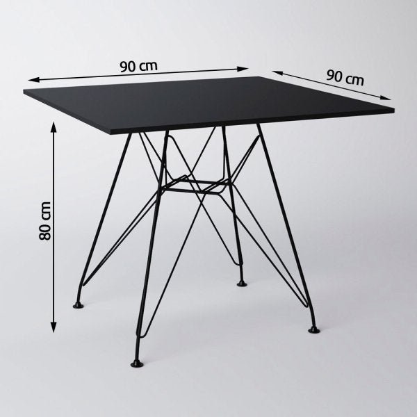 Conjunto Sala de Jantar Eames de Ferro Preto e Tampo Quadrado Preto 90cm 4 Cadeiras Pretas - 3