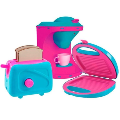 Kit Mini Brinquedo Cozinha Cafeteira Sanduicheira e Torradeira