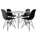 Ver imagem 1 de Conjunto de Mesa Eames de Ferro Preto e Tampo Quadrado Vidro 90cm 4 Cadeiras Pretas