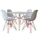 Ver imagem 1 de Conjunto de Mesa Eames de Ferro Cobre e Tampo Quadrado Branco 90cm - 4 Cadeiras Brancas