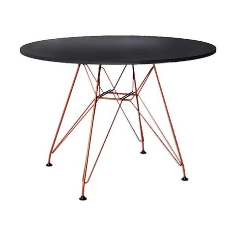Mesa Eames Cobre Tampo Redondo de Madeira Preto 90cm