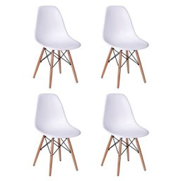 Conjunto Mesa 4 Cadeiras Brancas Eames Eiffel 90cm Base Madeira Tampo Branco - 4