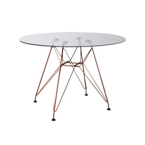 Mesa Eiffel Redonda 90cm Tampo de Vidro com Base de Ferro Cobre