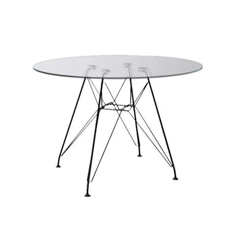 Mesa Eiffel Redonda 90cm Tampo de Vidro com Base de Ferro Preto