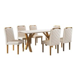 Conjunto Sala de Jantar Mesa Munique 6 Cadeiras em Linho Móveis Mundial - 2