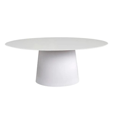 Mesa de Jantar Cone Oval Laqueada com Vidro 3mm 140x90 Branco para Sala