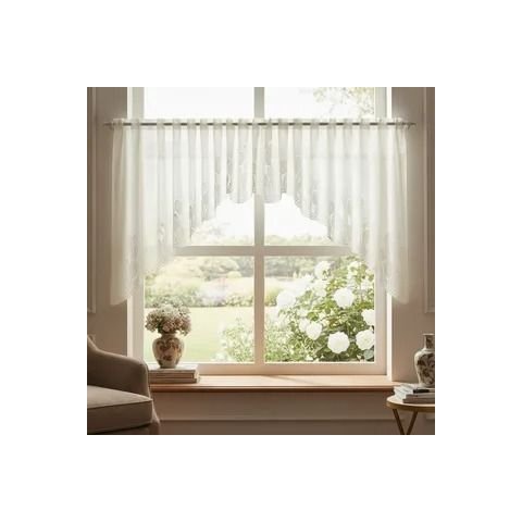 Cortina Renda Cascata Tulipinhas Creme Cozinha