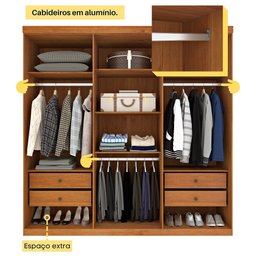 Guarda Roupa Casal em MDF 6 Portas 4 Gavetas Suecia Tcil Tcil Móveis Roupeiro Casal Suécia Cinamomo  - 11