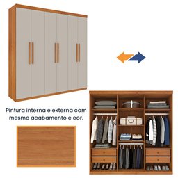 Guarda Roupa Casal em MDF 6 Portas 4 Gavetas Suecia Tcil Tcil Móveis Roupeiro Casal Suécia Cinamomo  - 13