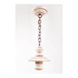 Lustre Pendente 1 Lâmpada em Ferro e Madeira Torneada Rústico para Varanda e Sala de Estar Branco - 1