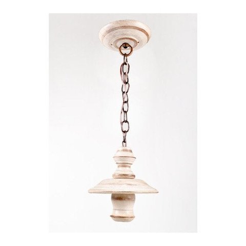 Lustre Pendente 1 Lâmpada em Ferro e Madeira Torneada Rústico para Varanda e Sala de Estar Branco