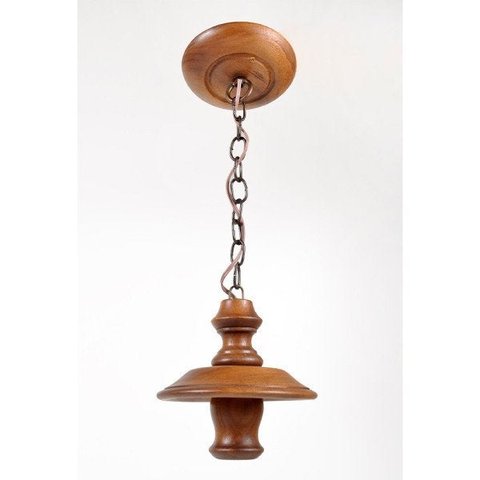 Lustre Pendente 1 Lâmpada em Ferro e Madeira Torneada Rústico para Varanda e Sala de Jantar Natural