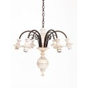 Ver imagem 1 de Lustre Luminária 6 Lâmpadas Invertido em Ferro e Madeira Torneada Rústico para Sala de Estar Branco