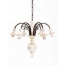 Lustre Luminária 6 Lâmpadas Invertido em Ferro e Madeira Torneada Rústico para Sala de Estar Branco - 1