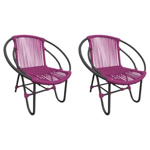 Kit 2 Cadeiras Decorativa Julia em Corda Náutica e Base em Alumínio Preta/ Rosa