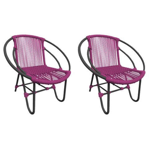 Kit 2 Cadeiras Decorativa Julia em Corda Náutica e Base em Alumínio Preta/ Rosa
