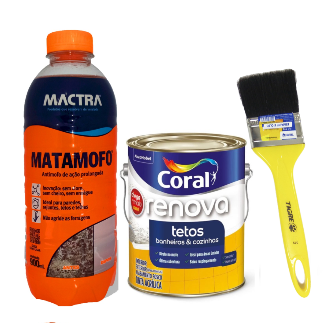 Kit Mata Mofo Mactra + Tinta Anti Mofo Coral + Pincel Média