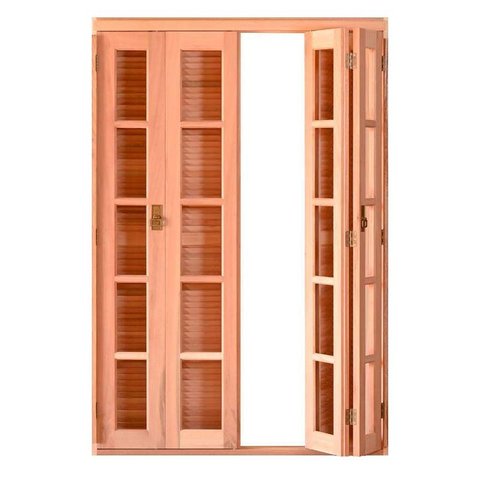 Porta Balcão Pantográfica Quadriculada com Veneziana Reto de Eucalipto Bat.14 cm Esel - 216AX200L