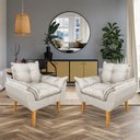 Ver imagem 2 de Kit 2 Poltronas Decorativa e Puff Opala Luxo Linho Bege Sky Mobile