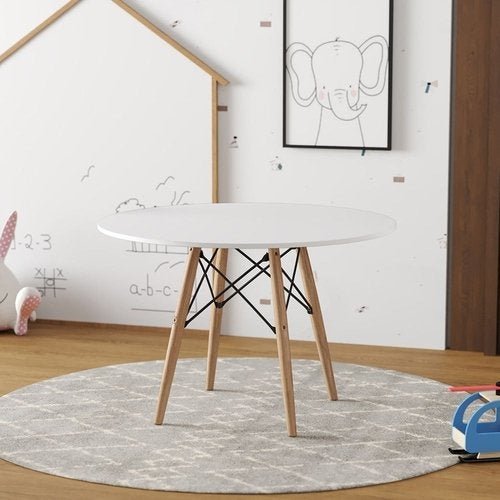 Mesa Eames Eiffel Infantil Madeira Tampo 68cm Redondo Branco