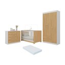 Ver imagem 1 de Quarto de Bebê Completo Berço Americano 3 em 1 Colchão Encanto Multimóveis Mp4605 Branco/madeirado