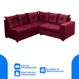Sofá de Canto Califórnia 4 Lugares, com Molas Espirais, Espuma Densidade D28, 1,66x1,83 Metros, Verm - 4