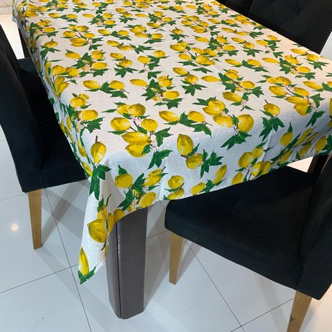 Toalha de Mesa Redonda em Jacquard Limão Siciliano Funco Branco - 1,40M
