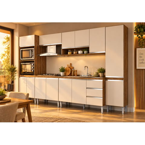 Cozinha Modulada Athena 6 Peças com Balcão Torre e Paneleiro