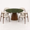 Ver imagem 2 de Mesa de Jantar Cone Redonda 110 cm Tampo Mármore Verde Vitória Régia Base Madeira Nogueira
