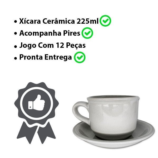XICARAS DE CHA/CAFE 225ML JG. 12 PC CERAMICA WHITE - 5