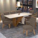 Ver imagem 1 de Kit De Jantar 200Cm 08 Cadeiras Off White/Nature/Marrom