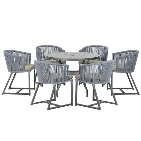 Mesa e 6 Cadeiras e Noronha Preto E8 Trama Original Prata