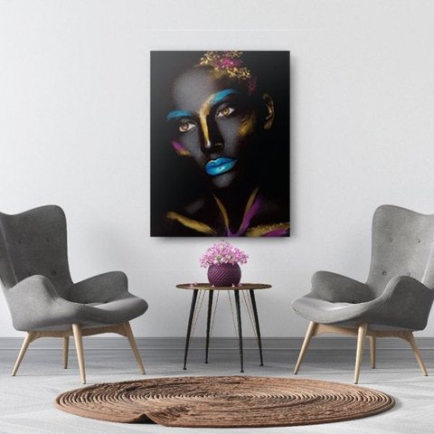 Quadro Decorativo Canvas Mulher Negra Pintada 136x86cm