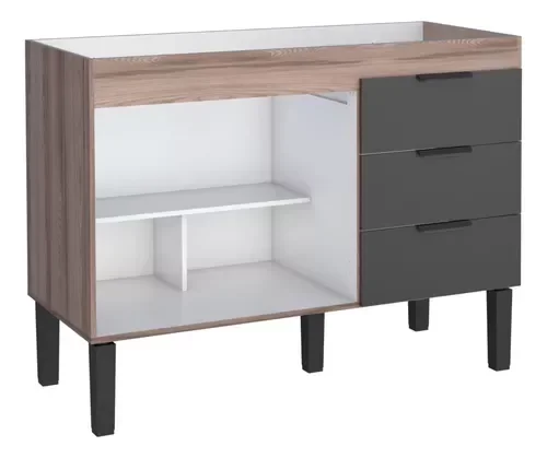 Ver imagem 3 de Gabinete Armário Cozinha 1.20 Mt Flamingo 2 Portas 3 Gavetas- -Cozimax:Preto/Tamarindo
