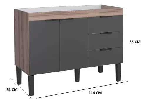 Ver imagem 2 de Gabinete Armário Cozinha 1.20 Mt Flamingo 2 Portas 3 Gavetas- -Cozimax:Preto/Tamarindo