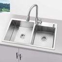 Ver imagem 4 de Cuba Cozinha Dupla Goumert Aço Inox Escorredor Luxo Lava Louça Alimentos Limpa Pia Balcao Bancada