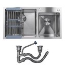 Ver imagem 7 de Cuba Cozinha Dupla Goumert Aço Inox Escorredor Luxo Lava Louça Alimentos Limpa Pia Balcao Bancada