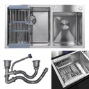 Ver imagem 2 de Cuba Cozinha Dupla Goumert Aço Inox Escorredor Luxo Lava Louça Alimentos Limpa Pia Balcao Bancada