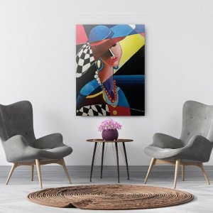 Quadro Decorativo Canvas Mulher Chapeleira Colorida 136x86cm