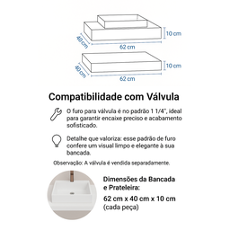 Bancada de Porcelanato C/ Prateleira e Cuba 62x40 - 2