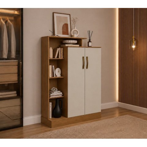 Multiuso Sapateira Duda 2 Portas e Nichos Atacama Marrom Off White