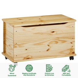 Baú Brinquedos Organizador Madeira Maciça Elisa Natural Idimex - 4