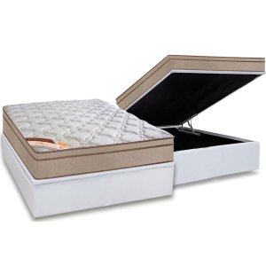Cama Box Queen com Baú Branco + Colchão Queen de Mola Castor Revolution Tecnopedic 158x198x27