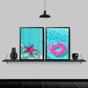 Ver imagem 2 de Kit 2 Quadros Verão Azul E Rosa 33x24cm:Madeira preta