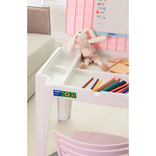 Conjunto Infantil de Mesa e Cadeira Tramontina Beni em Polipropileno Azul  com Quadro de Atividades de Qualidade em Promoção