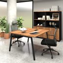 Ver imagem 1 de Mesa Trabalho Plataforma 1,20m 2 Lugares C/ Pés Cavalete F5 Cor:nogal com Preto