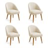 Kit 04 Cadeiras Poltrona de Jantar Estofada Luna Boucle Bege Pés Palito Castanho - Pallazio - 1